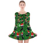 Christmas Santa Cats Long Sleeve Velvet Skater Dress