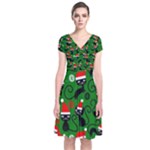 Christmas Santa Cats Short Sleeve Front Wrap Dress