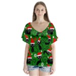 Christmas Santa Cats V-Neck Flutter Sleeve Top