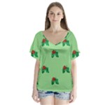 sequin christmas Holly V-Neck Flutter Sleeve Top