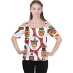 christmas hipster monkeys  Women s Cutout Shoulder Tee