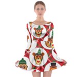 christmas hipster monkeys  Long Sleeve Skater Dress