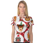 christmas hipster monkeys  Women s V-Neck Sport Mesh Tee