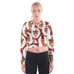 christmas hipster monkeys  Women s Cropped Sweatshirt