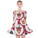 christmas hipster monkeys  Long Sleeve Velvet Skater Dress