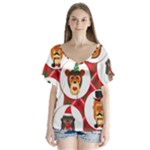 christmas hipster monkeys  V-Neck Flutter Sleeve Top