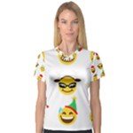 Xmas Emoji Happy Faces Women s V-Neck Sport Mesh Tee