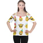 Xmas Emoji Happy Faces Women s Cutout Shoulder Tee