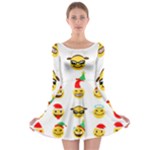 Xmas Emoji Happy Faces Long Sleeve Skater Dress