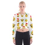 Xmas Emoji Happy Faces Women s Cropped Sweatshirt