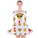 Xmas Emoji Happy Faces Long Sleeve Velvet Skater Dress