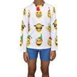 Xmas Emoji Happy Faces Kids  Long Sleeve Swimwear