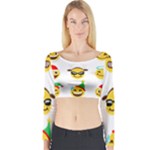 Xmas Emoji Happy Faces Long Sleeve Crop Top (Tight Fit)