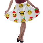 Xmas Emoji Happy Faces A-line Skater Skirt