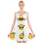 Xmas Emoji Happy Faces V-Neck Sleeveless Dress