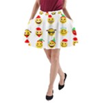 Xmas Emoji Happy Faces A-Line Pocket Skirt