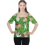 xmas sloth  Women s Cutout Shoulder Tee