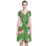 xmas sloth  Short Sleeve Front Wrap Dress