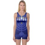 blue happy hannukah One Piece Boyleg Swimsuit