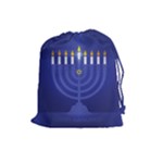 blue happy hannukah Drawstring Pouch (Large)