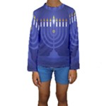 blue happy hannukah Kids  Long Sleeve Swimwear