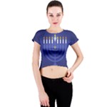 blue happy hannukah Crew Neck Crop Top