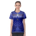 blue happy hannukah Women s Sport Mesh Tee