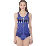 blue happy hannukah One Piece Swimsuit