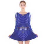 blue happy hannukah Long Sleeve Velvet Skater Dress