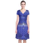 blue happy hannukah Short Sleeve Front Wrap Dress