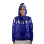 blue happy hannukah Hooded Wind Breaker (Women)