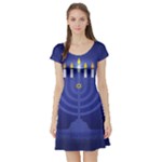 blue happy hannukah Short Sleeve Skater Dress