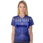 blue happy hannukah Women s V-Neck Sport Mesh Tee