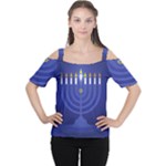 blue happy hannukah Women s Cutout Shoulder Tee