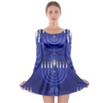 blue happy hannukah Long Sleeve Skater Dress