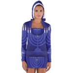 blue happy hannukah Women s Long Sleeve Hooded T-shirt