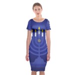 blue happy hannukah Classic Short Sleeve Midi Dress