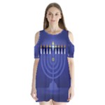 blue happy hannukah Shoulder Cutout Velvet  Dress