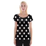 Polka Dots - Seashell on Black Women s Cap Sleeve Top