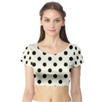 Polka Dots - Black on Beige Short Sleeve Crop Top (Tight Fit)