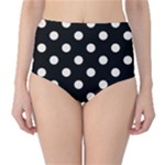 Polka Dots - Linen on Black High-Waist Bikini Bottoms