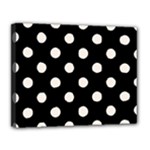 Polka Dots - Linen on Black Canvas 14  x 11  (Stretched)