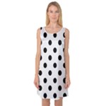 Polka Dots - Black on White Smoke Sleeveless Satin Nightdress