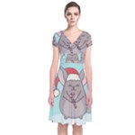 Christmas Chinchilla Short Sleeve Front Wrap Dress