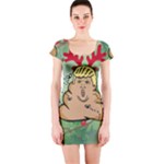 poop reindeer donald trump Short Sleeve Bodycon Dress