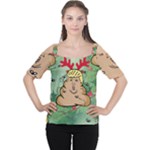 poop reindeer donald trump Women s Cutout Shoulder Tee