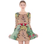 poop reindeer donald trump Long Sleeve Velvet Skater Dress