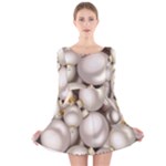 Christmas Silver Ornaments Long Sleeve Velvet Skater Dress