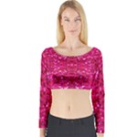 Hot Pink Glitter Long Sleeve Crop Top (Tight Fit)