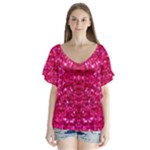 Hot Pink Glitter V-Neck Flutter Sleeve Top